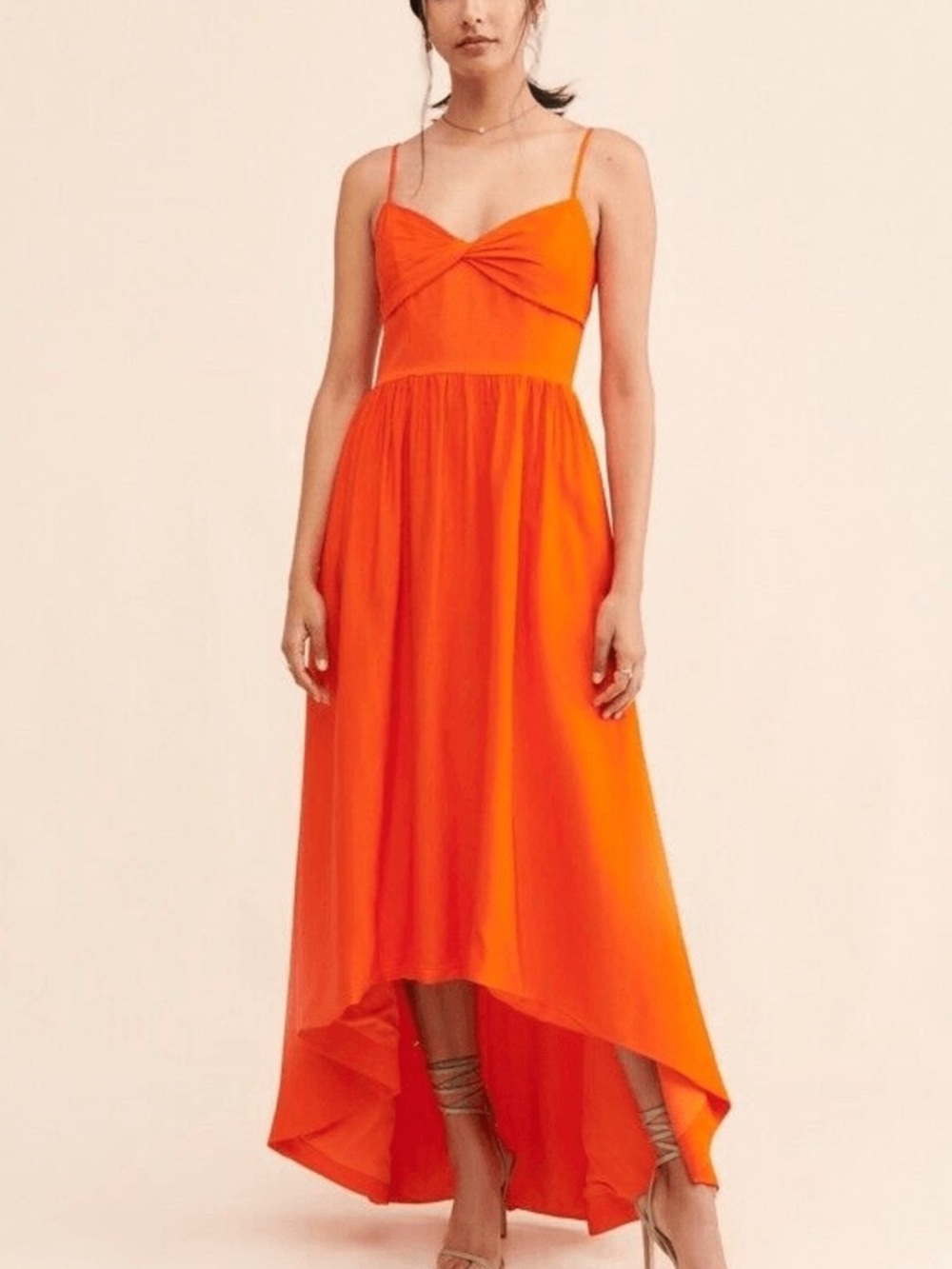 ML Monique Lhuillier Faille Twist-Front High-Low Gown in Clementine Size 10